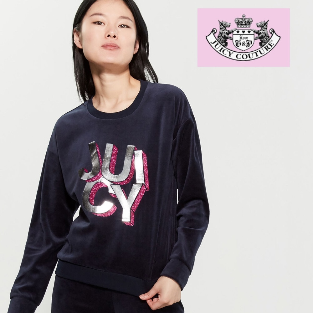JUICY COUTURE Glitter Logo Velour Sweatshirt TOP